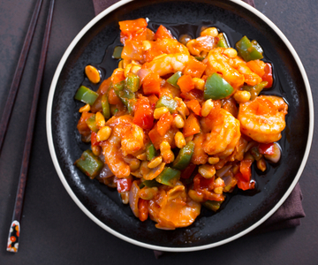 Garnelen in scharfer Soße