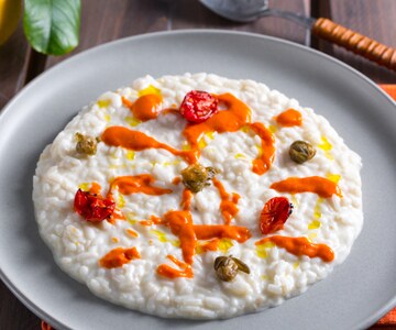 Risotto mit Burrata, Kapern und Kirschtomaten