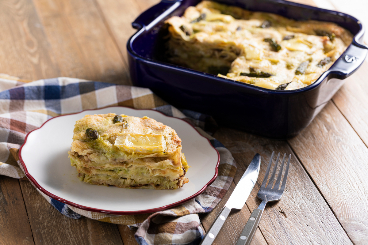 Lasagne aus Pane Carasau mit Spargel