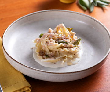 Nudeln mit Kastanien und Parmesan-Fondue