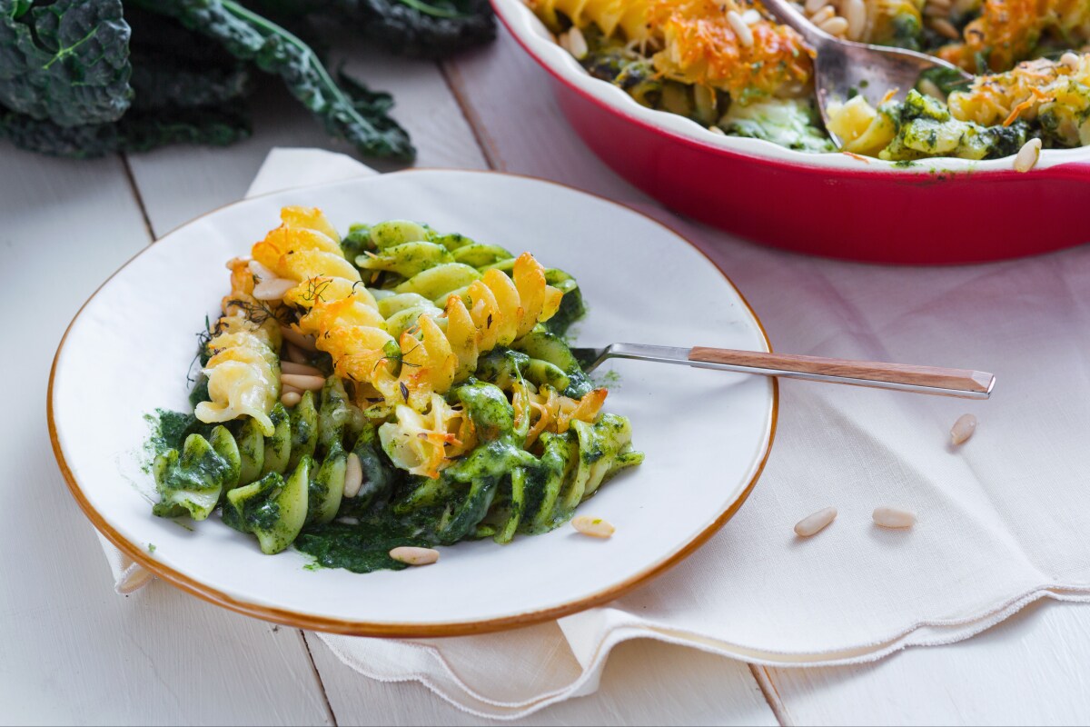 Fusilloni überbacken mit Schwarzkohl und Pecorino