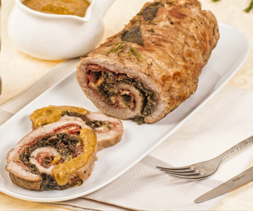 Bier-Rolle mit Speck und Pilzen