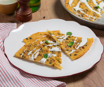 Farinata mit Zucchini und Pecorino-Fondue