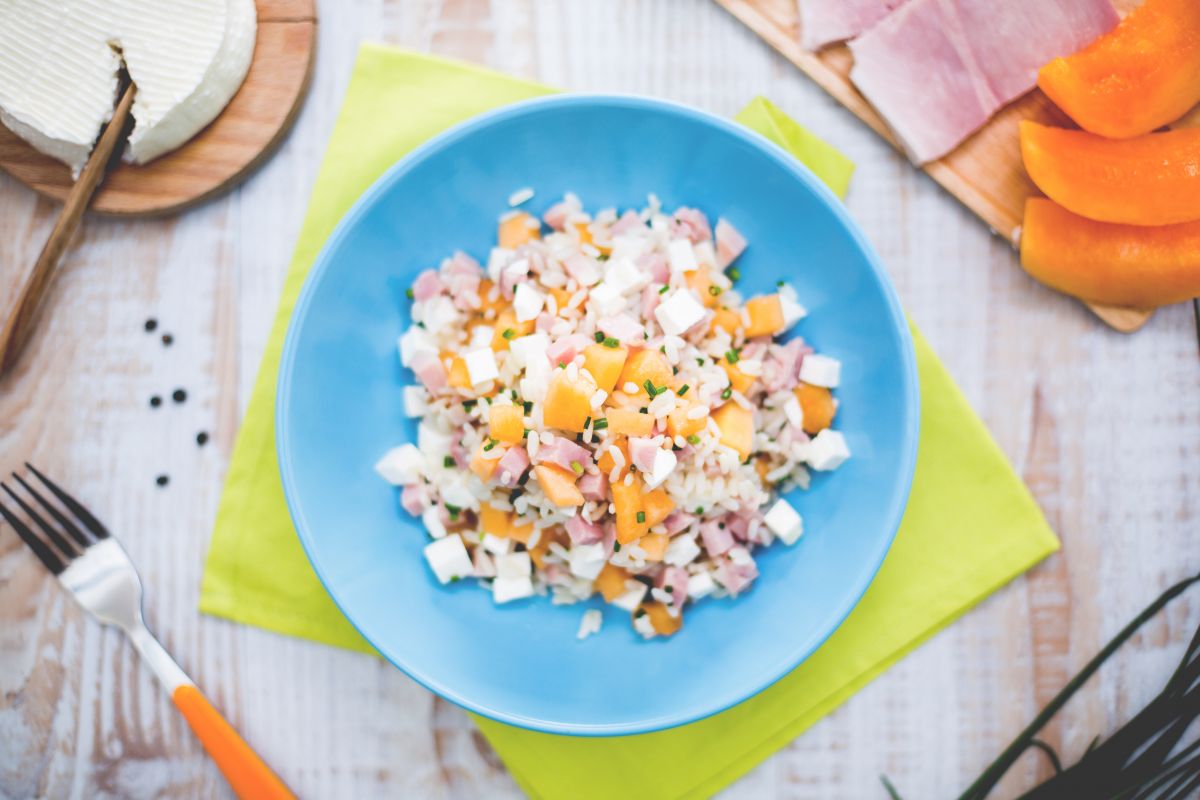 Reissalat mit Schinken und Melone
