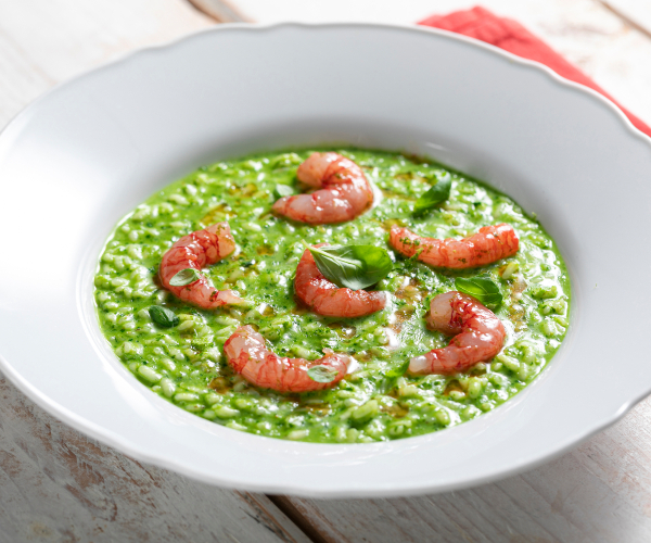 Risotto mit Pesto und Garnelen