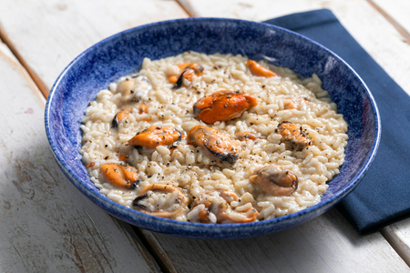 Risotto mit Cacio e Pepe und Miesmuscheln