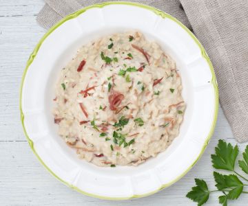 Risotto mit Bier und Speck