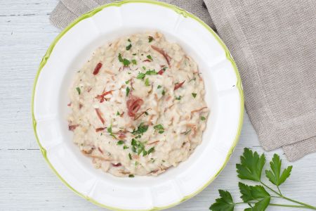 Risotto mit Bier und Speck