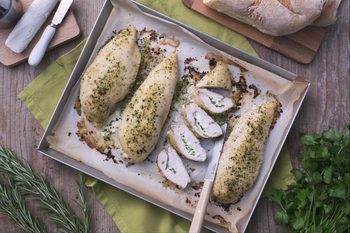 Hähnchentaschen mit Ziegenkäse aus dem Ofen