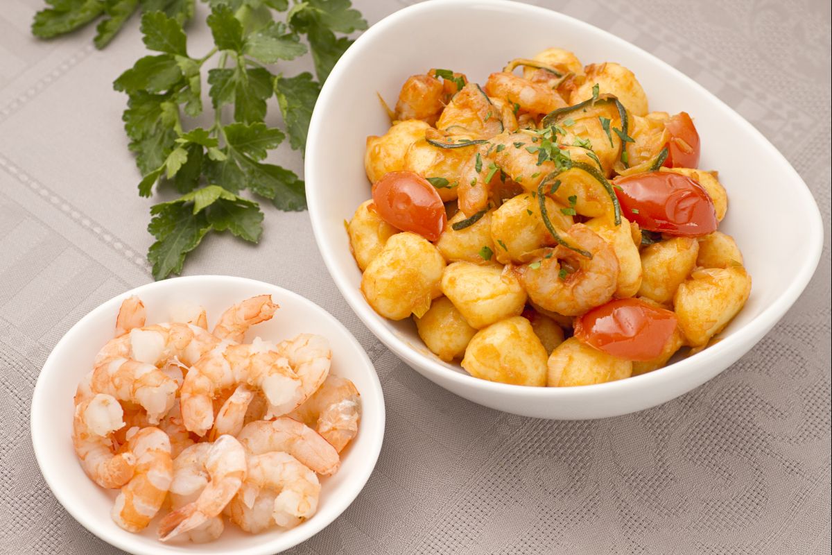 Gnocchi mit Lauch und Garnelen
