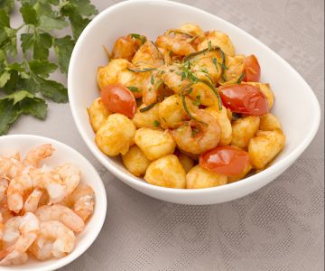 Gnocchi mit Lauch und Garnelen