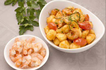 Gnocchi mit Lauch und Garnelen