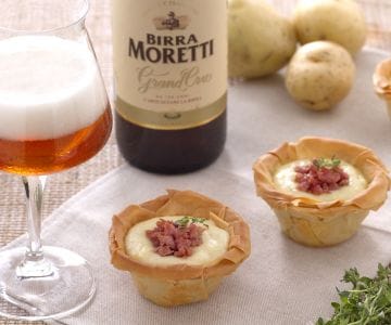 Filo-Teig-Schälchen mit Kartoffeln und Salami-Bröseln