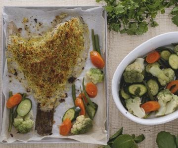 Überbackener Steinbutt mit Gemüse
