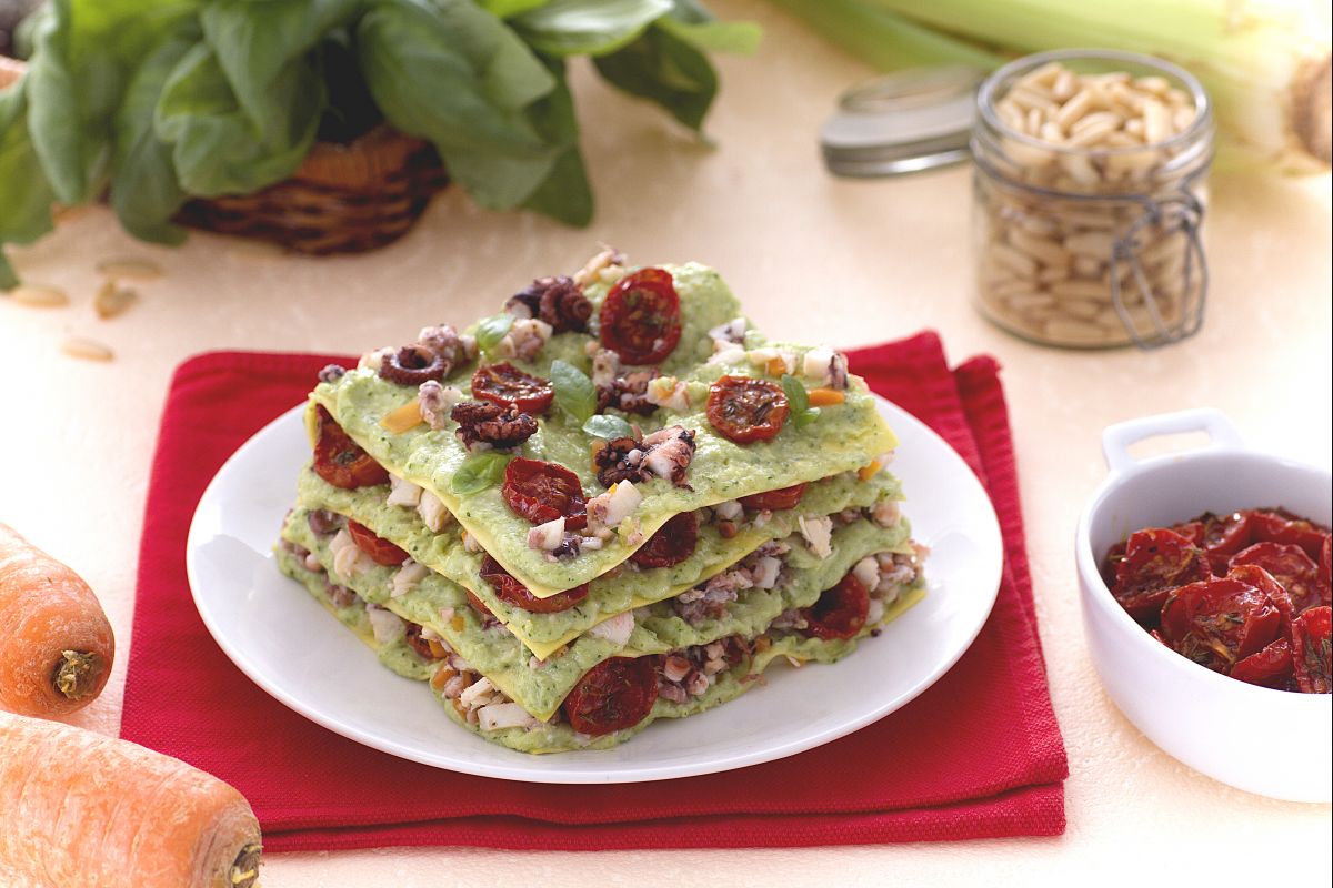 Lasagne mit Oktopus-Ragout