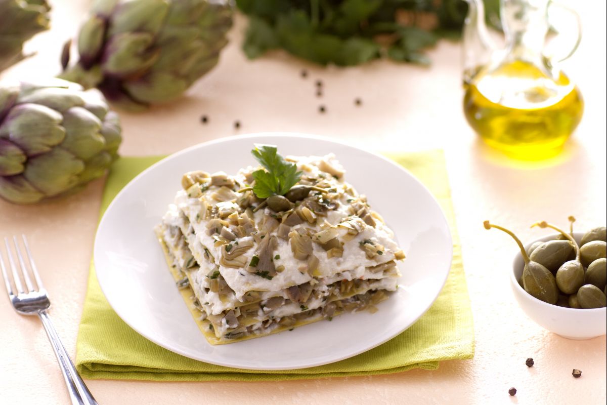 Lasagne mit Artischocken, Ricotta und Kapern