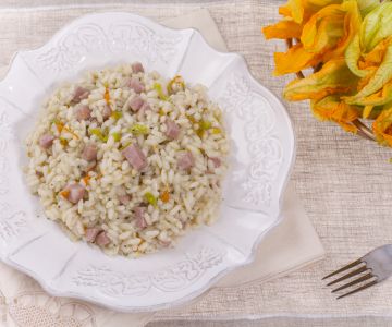 Bier-Risotto mit Mortadella und Zucchiniblüten