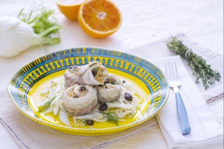 Wolfsbarschfilet mit Orange auf Fenchelsalat