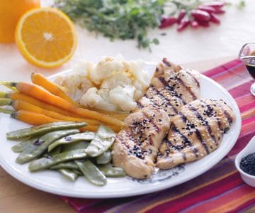 Hähnchen in Sojasauce mit gedünstetem Gemüse