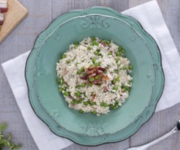 Risotto mit Erbsen, Speck und Majoran
