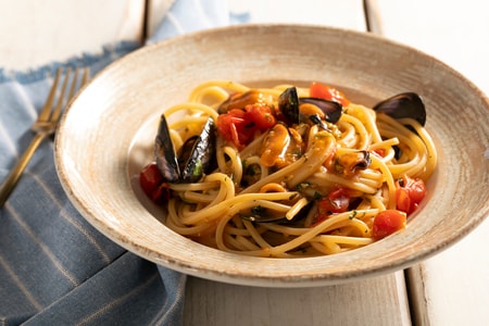 Spaghetti mit Miesmuscheln und Kirschtomaten