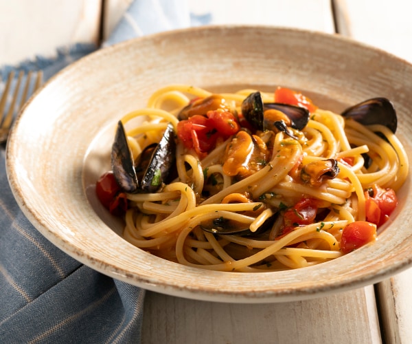 Spaghetti mit Miesmuscheln und Kirschtomaten