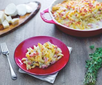 Auflauf mit Mini-Penne, Schinken und Mozzarella