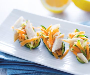 Gefüllte Zucchini mit geräuchertem Wolfsbarsch
