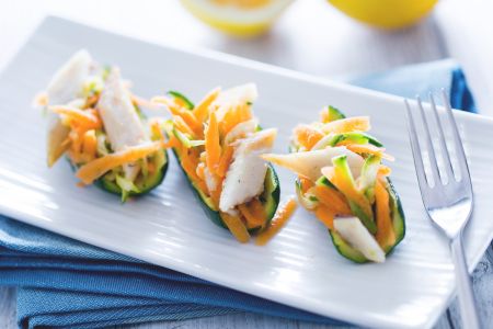 Gefüllte Zucchini mit geräuchertem Wolfsbarsch