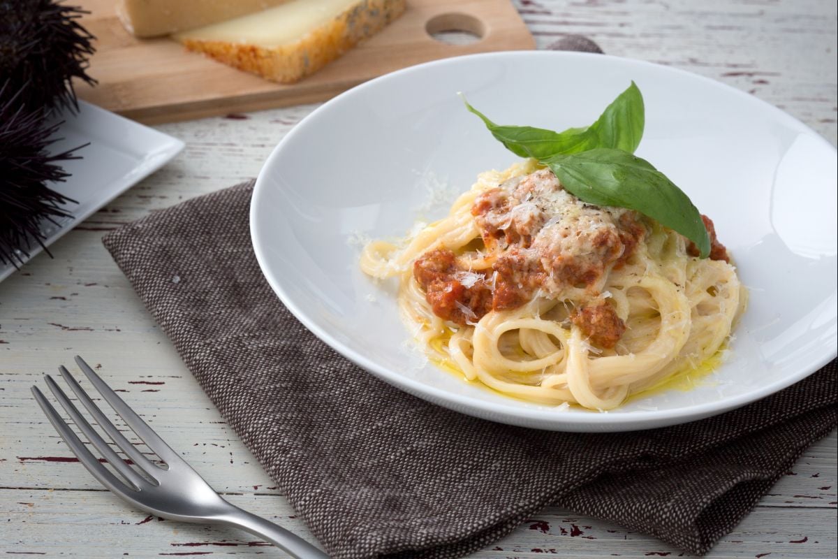 Spaghetti Käse, Pfeffer und Seeigel