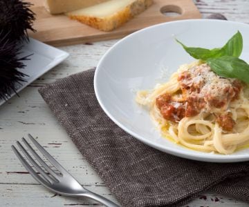 Spaghetti Käse, Pfeffer und Seeigel